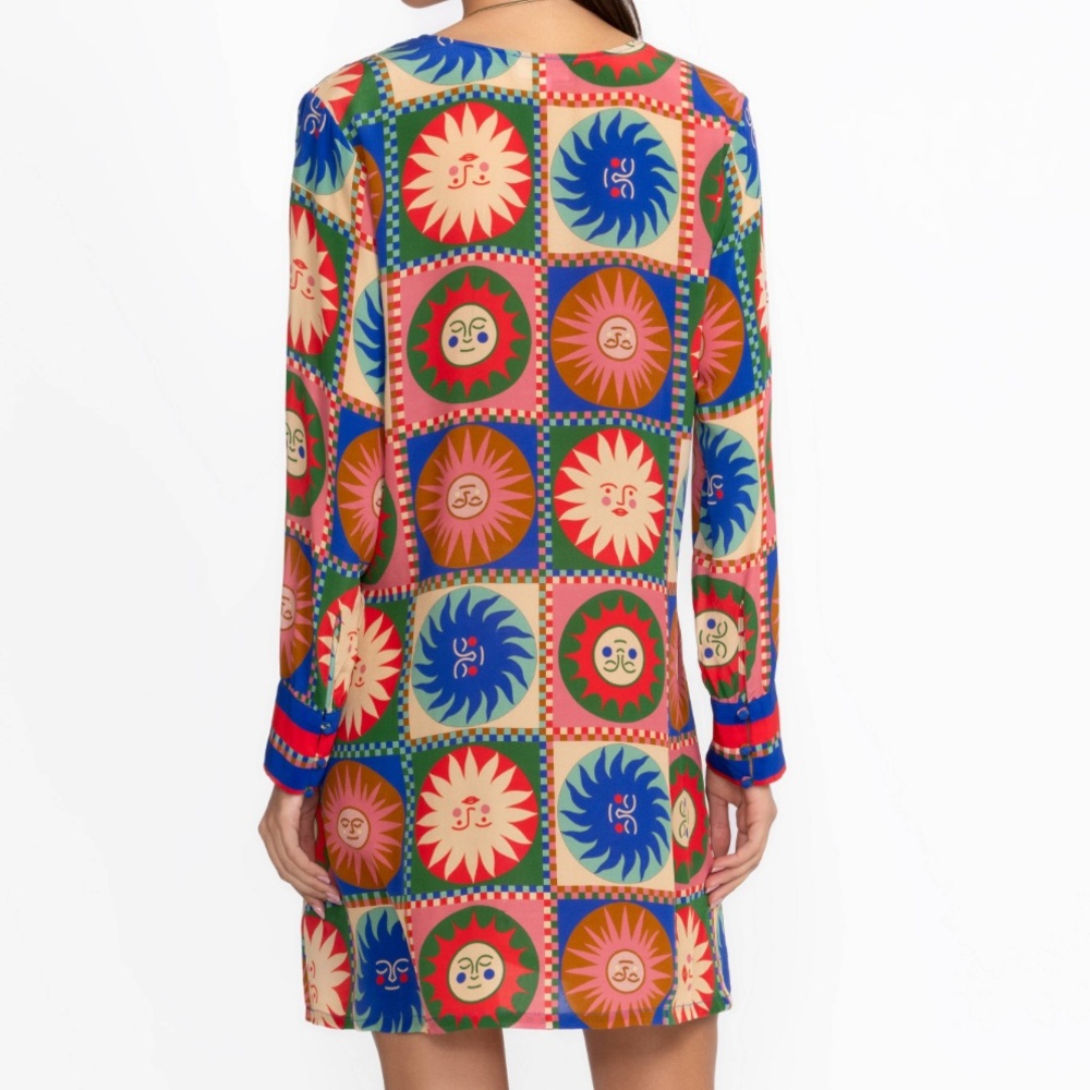NWT Johnny Was Silk Sun Print V Neck Swing Dress - Picture 2 of 7